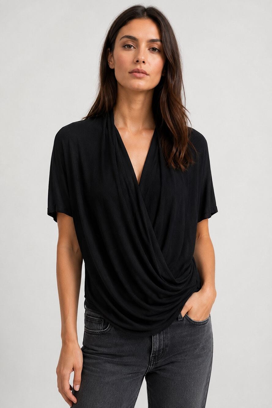 Helmut Lang Black Draped Surplice Top – Size L – Minimalist Designer